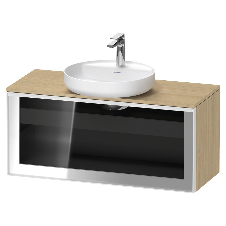 Élément inférieur  VITRIUM
100 x 45.9 x 42 cm
élément de tiroir, 1&nbsp;tiroir
1&nbsp;tiroir intérieur, avec plaque de console
pour 1 lavabo à poser, perçage de robinet 
possible, sans siphon gain de place
front verre parsol gris