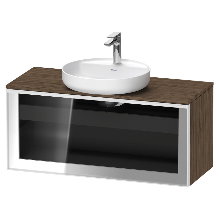 Élément inférieur  VITRIUM
100 x 45.9 x 42 cm
élément de tiroir, 1&nbsp;tiroir
1&nbsp;tiroir intérieur, avec plaque de console
pour 1 lavabo à poser, perçage de robinet 
possible, sans siphon gain de place
front verre parsol gris, avec éclairage intérieur
l'éclairage intérieur ne peut être commandé 
que par le miroir/l'armoire de toilette
dans la version "commande par
capteur de l'éclairage intérieur"