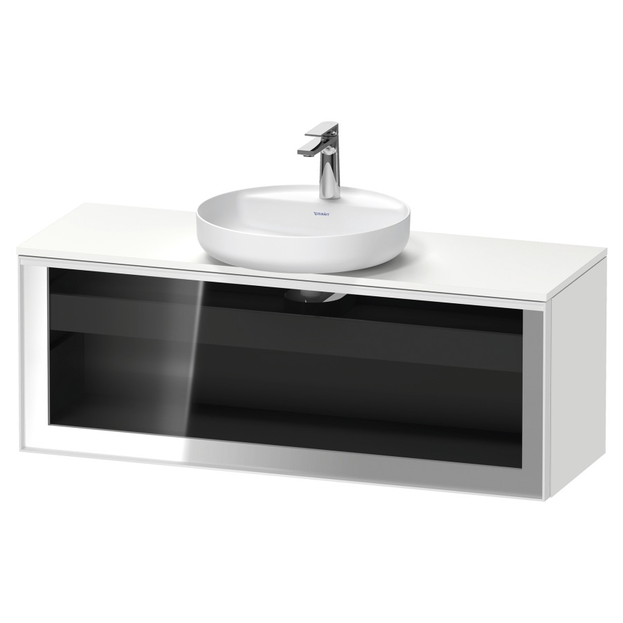 Élément inférieur  VITRIUM
120 x 45.9 x 42 cm
élément de tiroir, 1&nbsp;tiroir
1&nbsp;tiroir intérieur, avec plaque de console
pour 1 lavabo à poser, perçage de robinet 
possible, sans siphon gain de place
front verre parsol gris