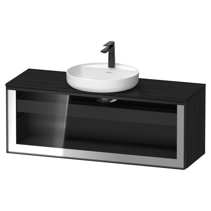 Élément inférieur  VITRIUM
120 x 45.9 x 42 cm
élément de tiroir, 1&nbsp;tiroir
1&nbsp;tiroir intérieur, avec plaque de console
pour 1 lavabo à poser, perçage de robinet 
possible, sans siphon gain de place
front verre parsol gris