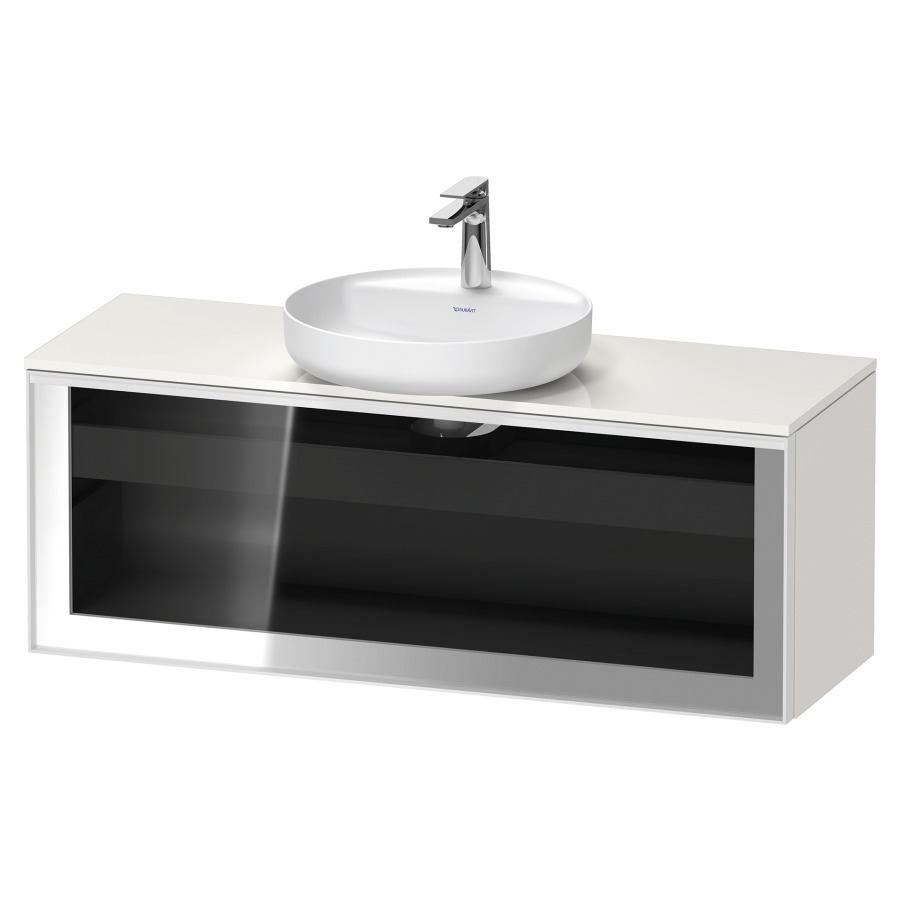 Élément inférieur  VITRIUM
120 x 45.9 x 42 cm
élément de tiroir, 1&nbsp;tiroir
1&nbsp;tiroir intérieur, avec plaque de console
pour 1 lavabo à poser, perçage de robinet 
possible, sans siphon gain de place
front verre parsol gris