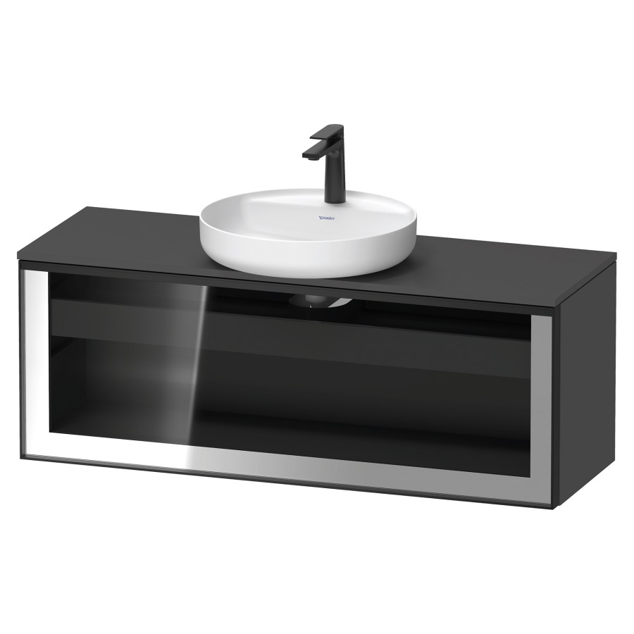 Élément inférieur  VITRIUM
120 x 45.9 x 42 cm
élément de tiroir, 1&nbsp;tiroir
1&nbsp;tiroir intérieur, avec plaque de console
pour 1 lavabo à poser, perçage de robinet 
possible, sans siphon gain de place
front verre parsol gris