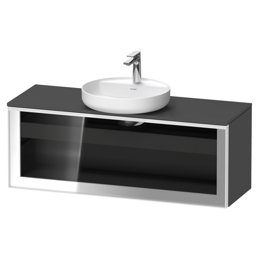 Élément inférieur  VITRIUM
120 x 45.9 x 42 cm
élément de tiroir, 1&nbsp;tiroir
1&nbsp;tiroir intérieur, avec plaque de console
pour 1 lavabo à poser, perçage de robinet 
possible, sans siphon gain de place
front verre parsol gris