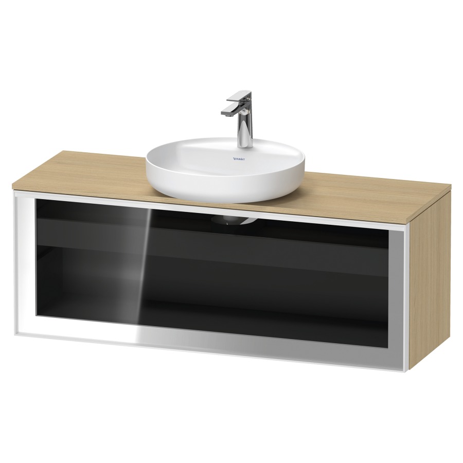 Élément inférieur  VITRIUM
120 x 45.9 x 42 cm
élément de tiroir, 1&nbsp;tiroir
1&nbsp;tiroir intérieur, avec plaque de console
pour 1 lavabo à poser, perçage de robinet 
possible, sans siphon gain de place
front verre parsol gris