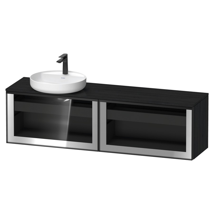 Élément inférieur  VITRIUM
160 x 45.9 x 42 cm
élément de tiroir, 1&nbsp;tiroir
1&nbsp;tiroir intérieur, avec plaque de console
pour 1 lavabo à poser à gauche, perçage 
de robinet possible, sans siphon gain de place
front verre parsol gris