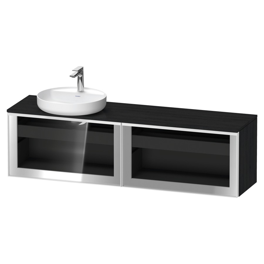 Élément inférieur  VITRIUM
160 x 45.9 x 42 cm
élément de tiroir, 1&nbsp;tiroir
1&nbsp;tiroir intérieur, avec plaque de console
pour 1 lavabo à poser à gauche, perçage 
de robinet possible, sans siphon gain de place
front verre parsol gris