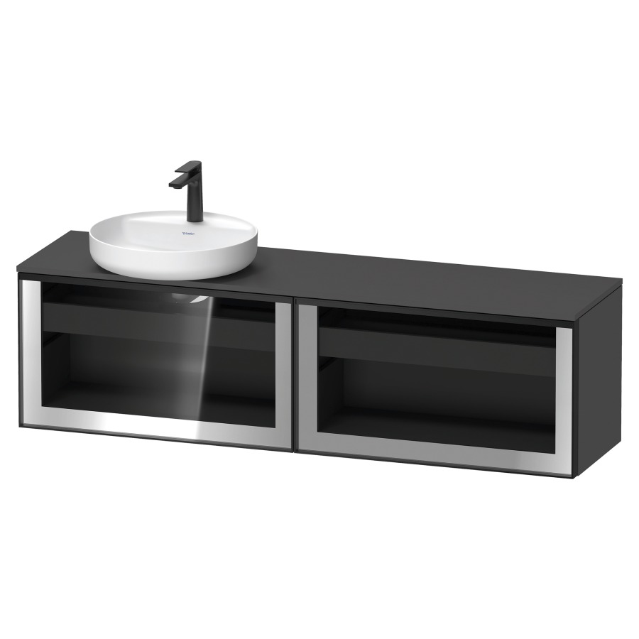 Élément inférieur  VITRIUM
160 x 45.9 x 42 cm
élément de tiroir, 1&nbsp;tiroir
1&nbsp;tiroir intérieur, avec plaque de console
pour 1 lavabo à poser à gauche, perçage 
de robinet possible, sans siphon gain de place
front verre parsol gris
