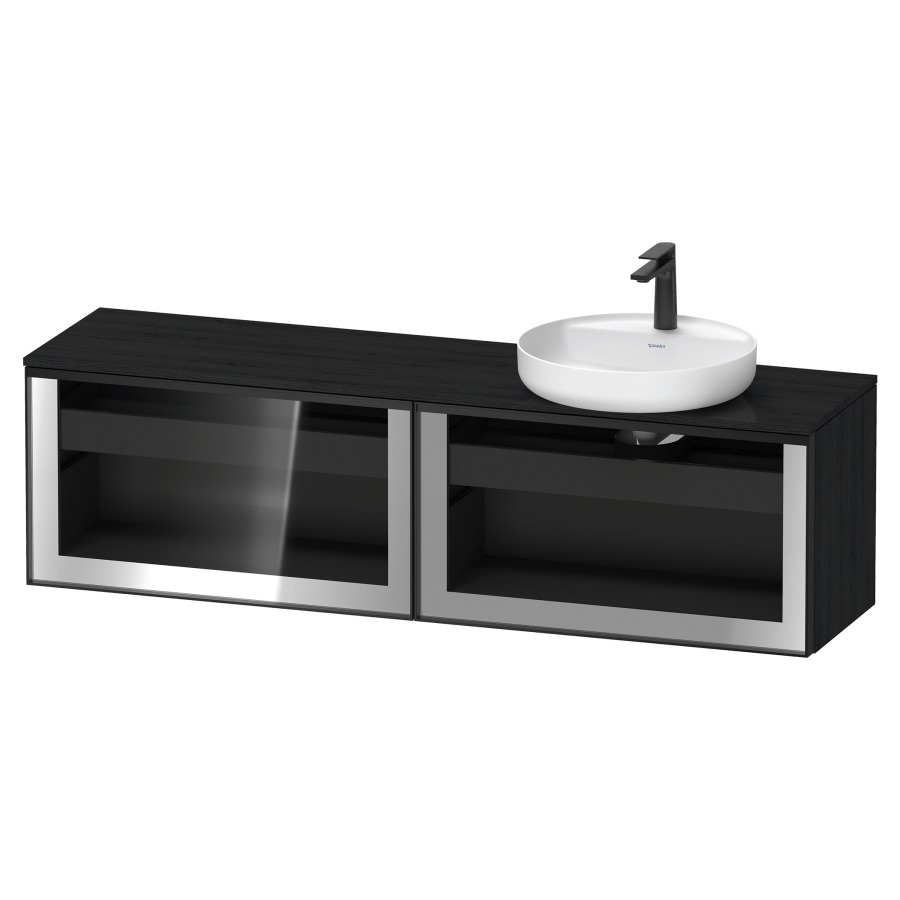 Élément inférieur  VITRIUM
160 x 45.9 x 42 cm
élément de tiroir, 1&nbsp;tiroir
1&nbsp;tiroir intérieur, avec plaque de console
pour 1 lavabo à poser à droite
perçage de robinet possible
sans siphon gain de place
front verre parsol gris, avec éclairage intérieur
l'éclairage intérieur ne peut être commandé 
que par le miroir/l'armoire de toilette
dans la version "commande par
capteur de l'éclairage intérieur"