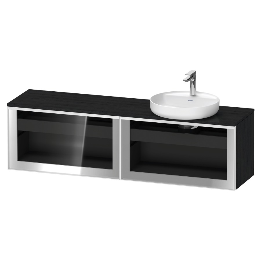 Élément inférieur  VITRIUM
160 x 45.9 x 42 cm
élément de tiroir, 1&nbsp;tiroir
1&nbsp;tiroir intérieur, avec plaque de console
pour 1 lavabo à poser à droite
perçage de robinet possible
sans siphon gain de place
front verre parsol gris, avec éclairage intérieur
l'éclairage intérieur ne peut être commandé 
que par le miroir/l'armoire de toilette
dans la version "commande par
capteur de l'éclairage intérieur"