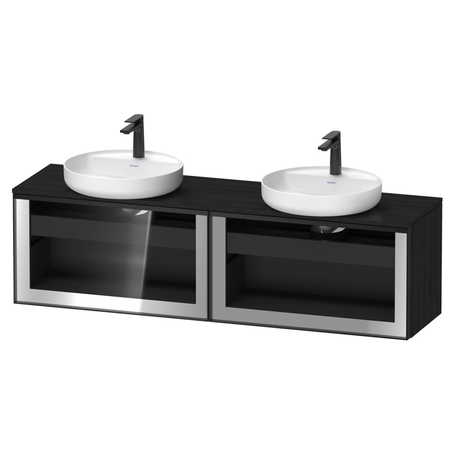 Élément inférieur  VITRIUM
160 x 45.9 x 42 cm
élément de tiroir, 1&nbsp;tiroir
1&nbsp;tiroir intérieur, avec plaque de console
pour 2 lavabos à poser, perçage de
robinet possible, sans siphon gain de place
front verre parsol gris