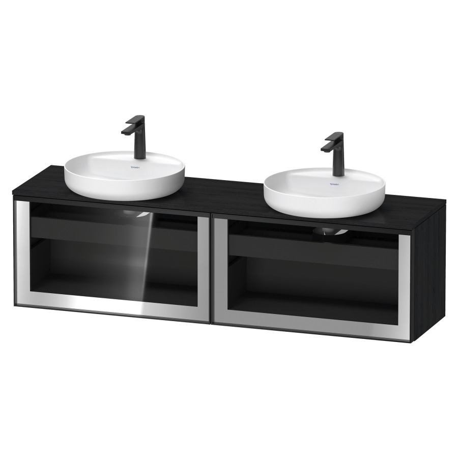 Élément inférieur  VITRIUM
160 x 45.9 x 42 cm
élément de tiroir, 1&nbsp;tiroir
1&nbsp;tiroir intérieur, avec plaque de console
pour 2 lavabos à poser
perçage de robinet possible
sans siphon gain de place
front verre parsol gris, avec éclairage intérieur
l'éclairage intérieur ne peut être commandé 
que par le miroir/l'armoire de toilette
dans la version "commande par
capteur de l'éclairage intérieur"