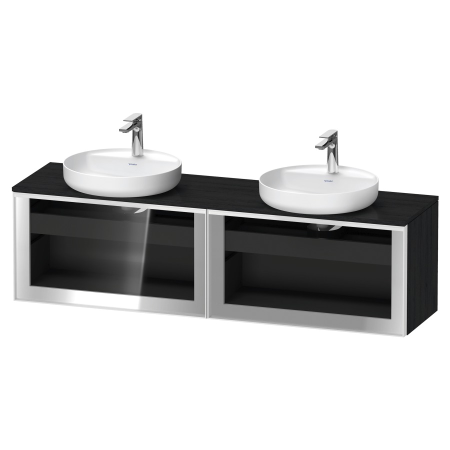 Élément inférieur  VITRIUM
160 x 45.9 x 42 cm
élément de tiroir, 1&nbsp;tiroir
1&nbsp;tiroir intérieur, avec plaque de console
pour 2 lavabos à poser
perçage de robinet possible
sans siphon gain de place
front verre parsol gris, avec éclairage intérieur
l'éclairage intérieur ne peut être commandé 
que par le miroir/l'armoire de toilette
dans la version "commande par
capteur de l'éclairage intérieur"