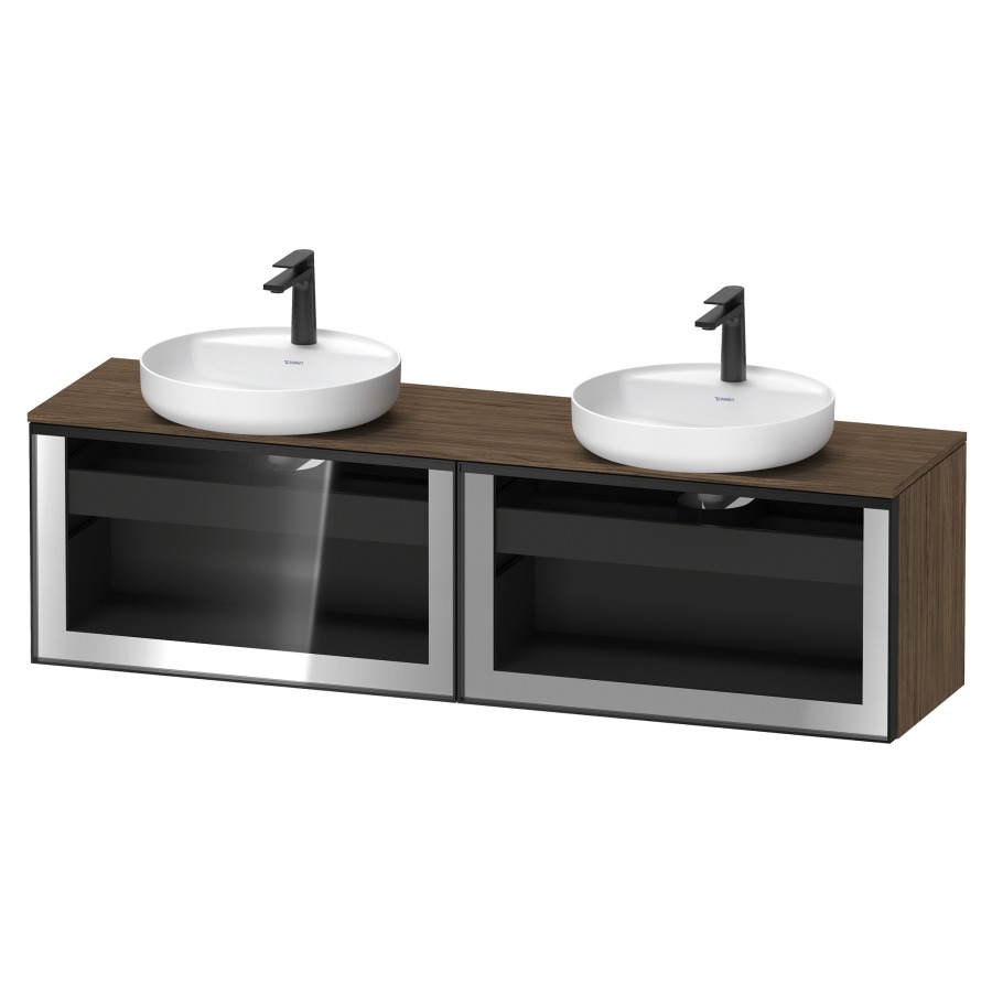 Élément inférieur  VITRIUM
160 x 45.9 x 42 cm
élément de tiroir, 1&nbsp;tiroir
1&nbsp;tiroir intérieur, avec plaque de console
pour 2 lavabos à poser
perçage de robinet possible
sans siphon gain de place
front verre parsol gris, avec éclairage intérieur
l'éclairage intérieur ne peut être commandé 
que par le miroir/l'armoire de toilette
dans la version "commande par
capteur de l'éclairage intérieur"
