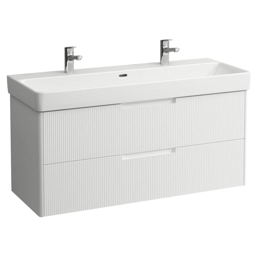 Élément inférieur  JUNA
117 x 51.5 x 44.5 cm
2&nbsp;éléments de tiroir, 2&nbsp;tiroirs
pour lavabo double 214076