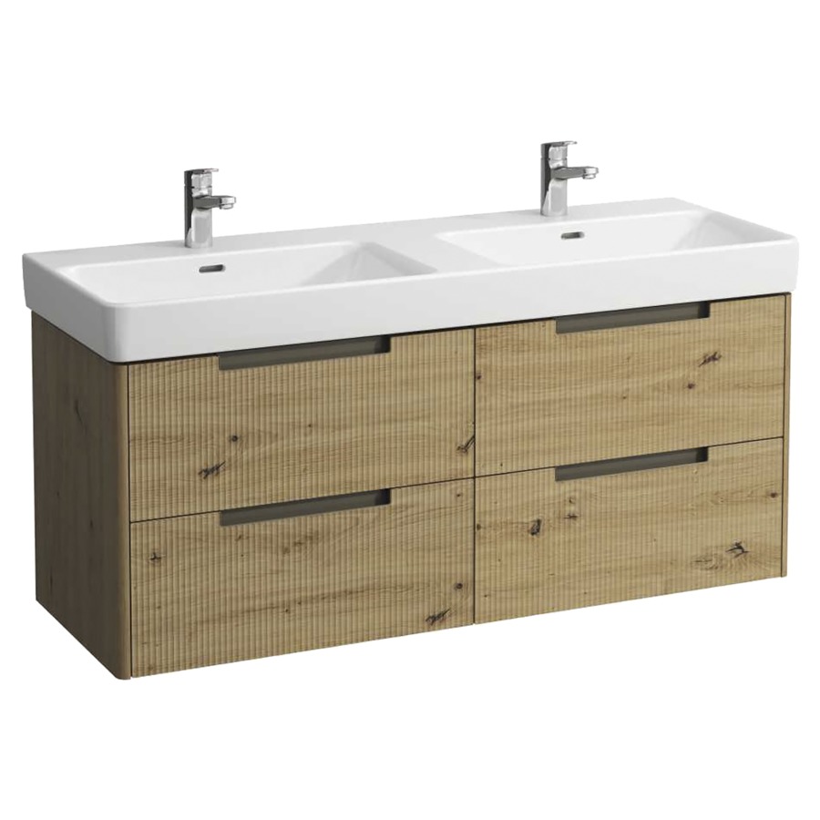 Élément inférieur  JUNA
127 x 51.5 x 44.5 cm
2&nbsp;éléments de tiroir, 2&nbsp;tiroirs chacune
pour lavabo double 214073