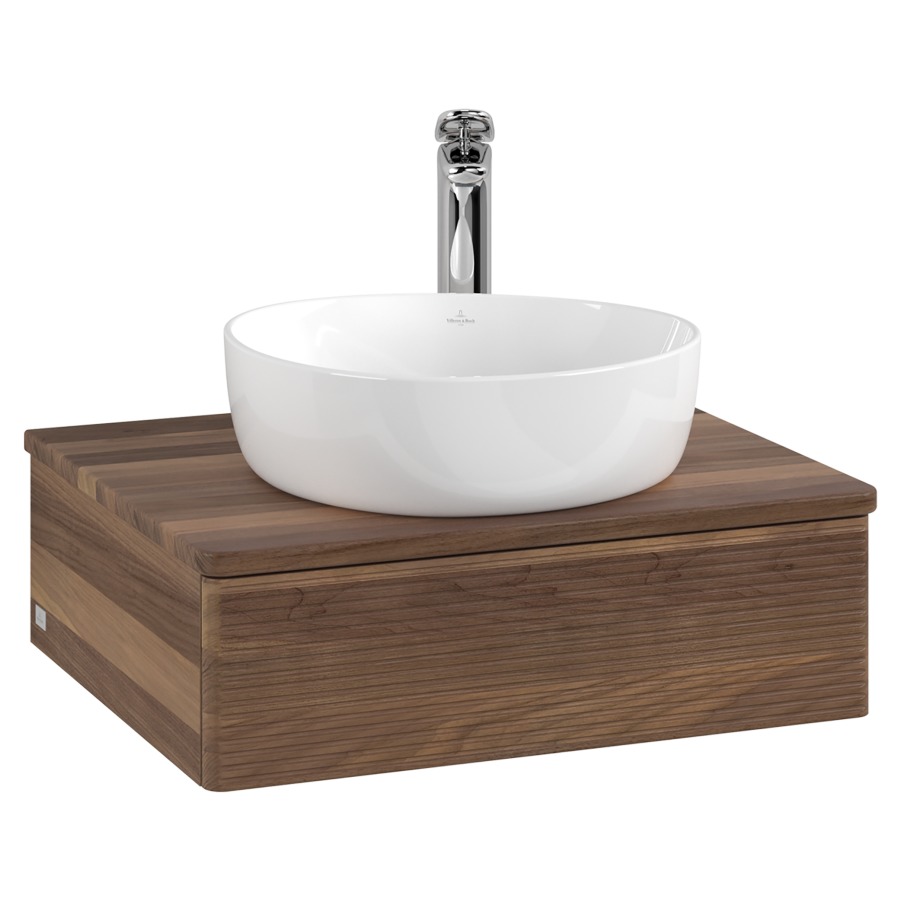 Élément inférieur  Antao
60 x 19 x 50 cm
élément de tiroir, 1&nbsp;tiroir
avec siphon gain de place
avec matériel de fixation
pour 1 lavabo à poser 234171/234182/234184
recouvrement Warm Walnut, 1 trou pour robinet