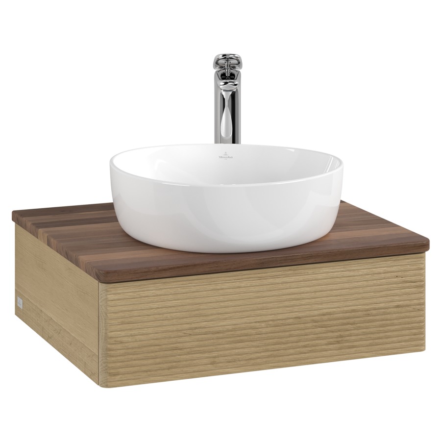 Élément inférieur  Antao
60 x 19 x 50 cm
élément de tiroir, 1&nbsp;tiroir
avec siphon gain de place
avec matériel de fixation
pour 1 lavabo à poser 234171/234182/234184
recouvrement Warm Walnut, 1 trou pour robinet