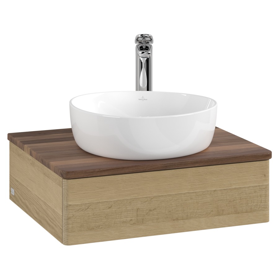Élément inférieur  Antao
60 x 19 x 50 cm
élément de tiroir, 1&nbsp;tiroir
avec siphon gain de place
avec matériel de fixation
pour 1 lavabo à poser 234171/234182/234184
recouvrement Warm Walnut, 1 trou pour robinet