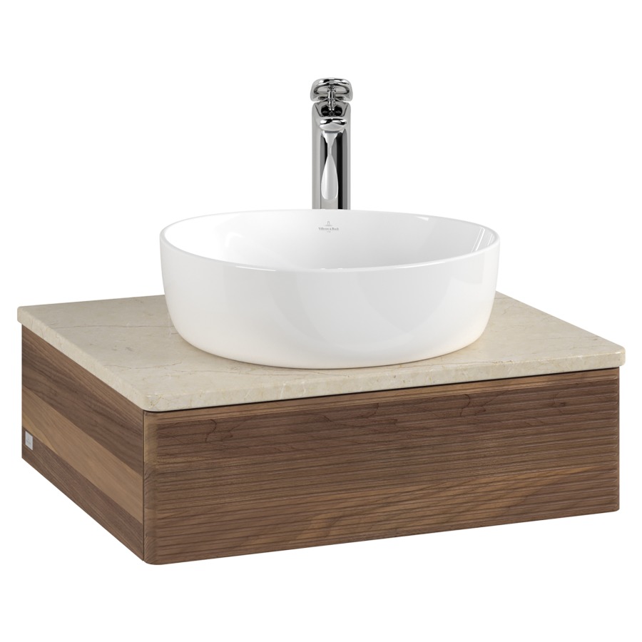 Élément inférieur  Antao
60 x 19 x 50 cm
élément de tiroir, 1&nbsp;tiroir
avec siphon gain de place
avec matériel de fixation
pour 1 lavabo à poser 234171/234182/234184
recouvrement Botticino, 1 trou pour robinet