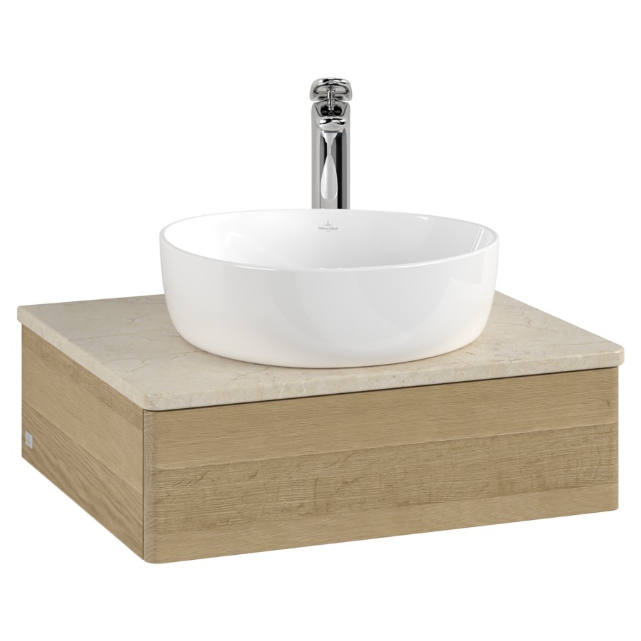 Élément inférieur  Antao
60 x 19 x 50 cm
élément de tiroir, 1&nbsp;tiroir
avec siphon gain de place
avec matériel de fixation
pour 1 lavabo à poser 234171/234182/234184
recouvrement Botticino, 1 trou pour robinet