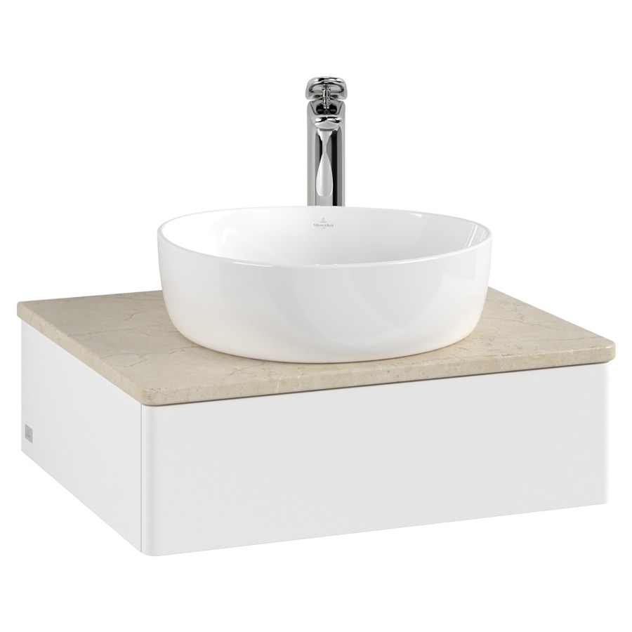 Élément inférieur  Antao
60 x 19 x 50 cm
élément de tiroir, 1&nbsp;tiroir
avec siphon gain de place
avec matériel de fixation
pour 1 lavabo à poser 234171/234182/234184
recouvrement Botticino, 1 trou pour robinet