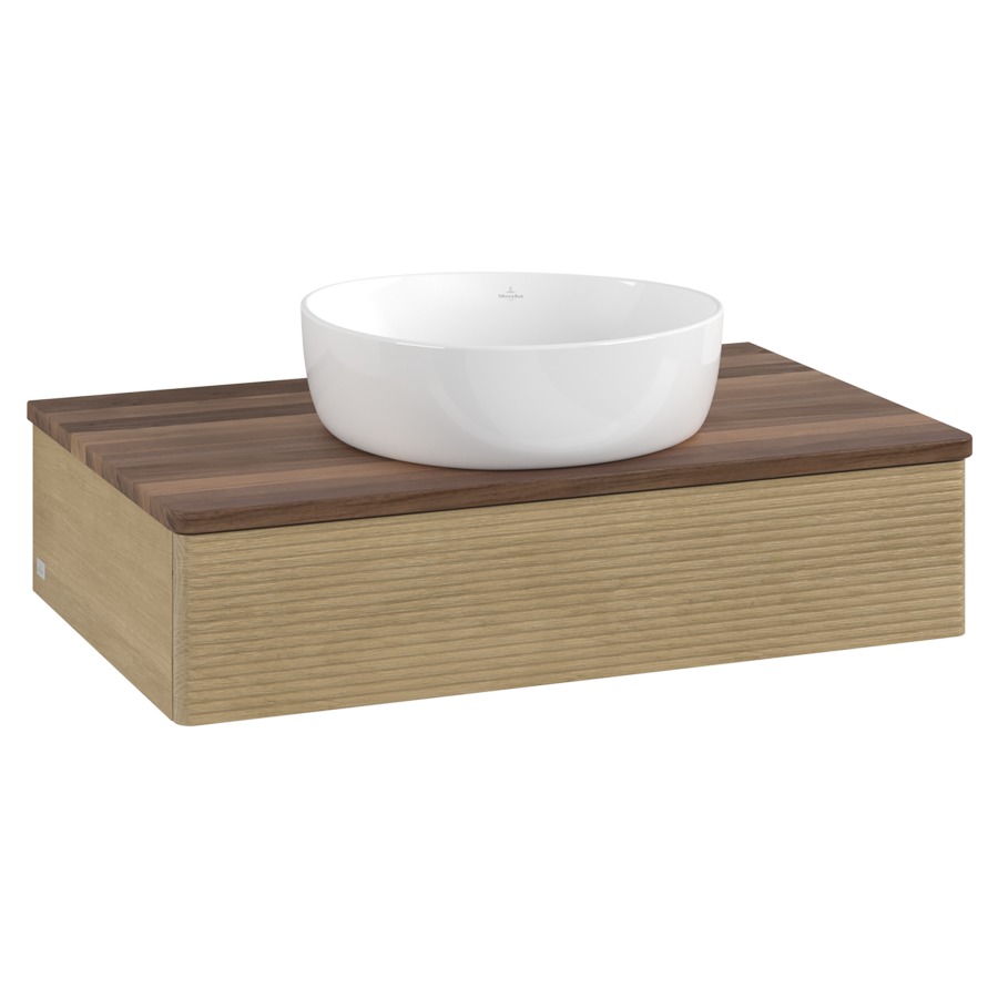 Élément inférieur  Antao
80 x 19 x 50 cm
élément de tiroir, 1&nbsp;tiroir
avec siphon gain de place
avec matériel de fixation
pour 1 lavabo à poser 234171/234172/234173
recouvrement Warm Walnut
sans trou pour robinet