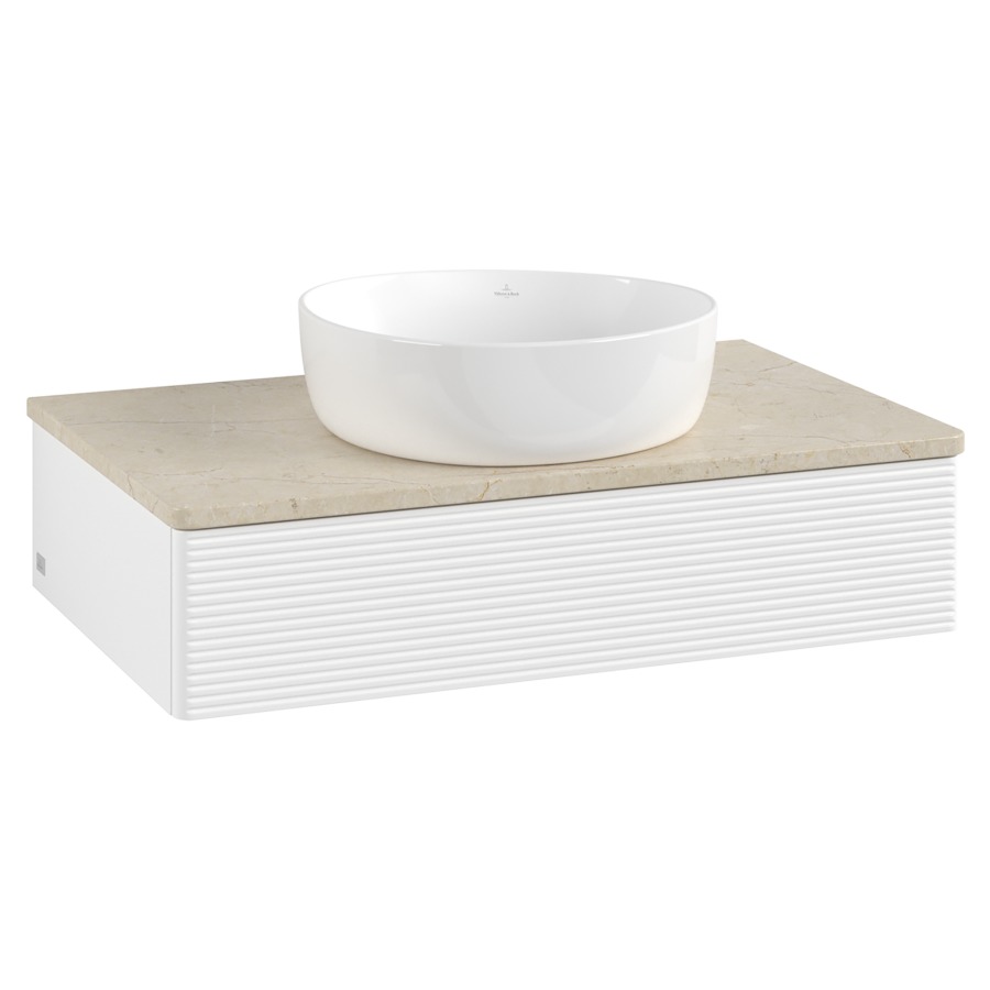 Élément inférieur  Antao
80 x 19 x 50 cm
élément de tiroir, 1&nbsp;tiroir
avec siphon gain de place
avec matériel de fixation
pour 1 lavabo à poser 234171/234172/234173
recouvrement Botticino
sans trou pour robinet