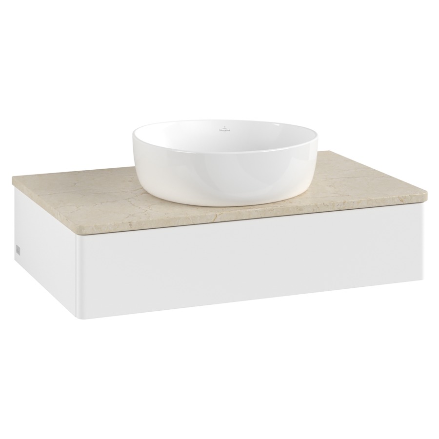 Élément inférieur  Antao
80 x 19 x 50 cm
élément de tiroir, 1&nbsp;tiroir
avec siphon gain de place
avec matériel de fixation
pour 1 lavabo à poser 234171/234172/234173
recouvrement Botticino
sans trou pour robinet