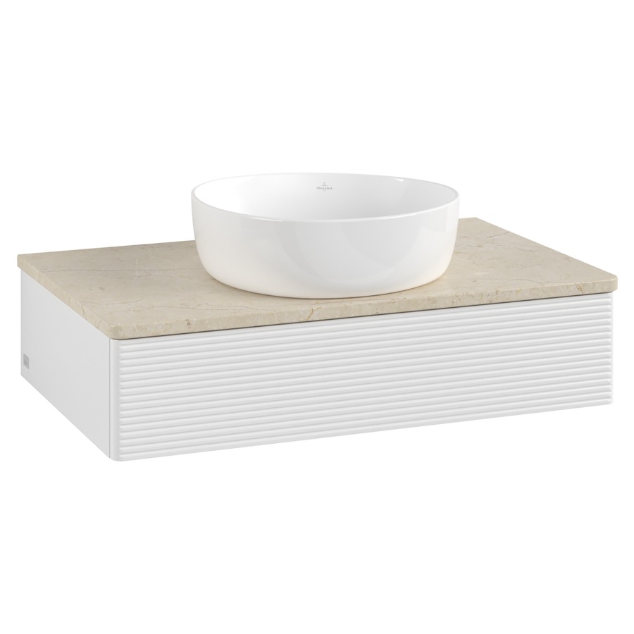 Élément inférieur  Antao
80 x 19 x 50 cm
élément de tiroir, 1&nbsp;tiroir
avec siphon gain de place
avec matériel de fixation
pour 1 lavabo à poser 234171/234172/234173
recouvrement Botticino
sans trou pour robinet