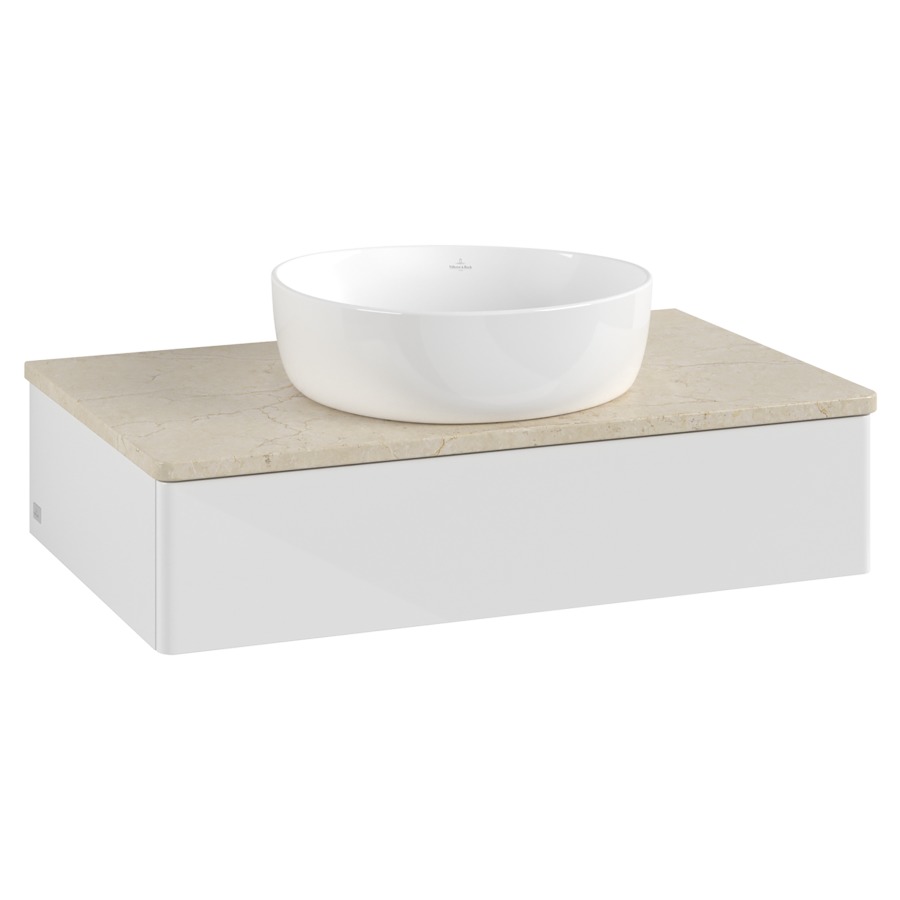 Élément inférieur  Antao
80 x 19 x 50 cm
élément de tiroir, 1&nbsp;tiroir
avec siphon gain de place
avec matériel de fixation
pour 1 lavabo à poser 234171/234172/234173
recouvrement Botticino
sans trou pour robinet