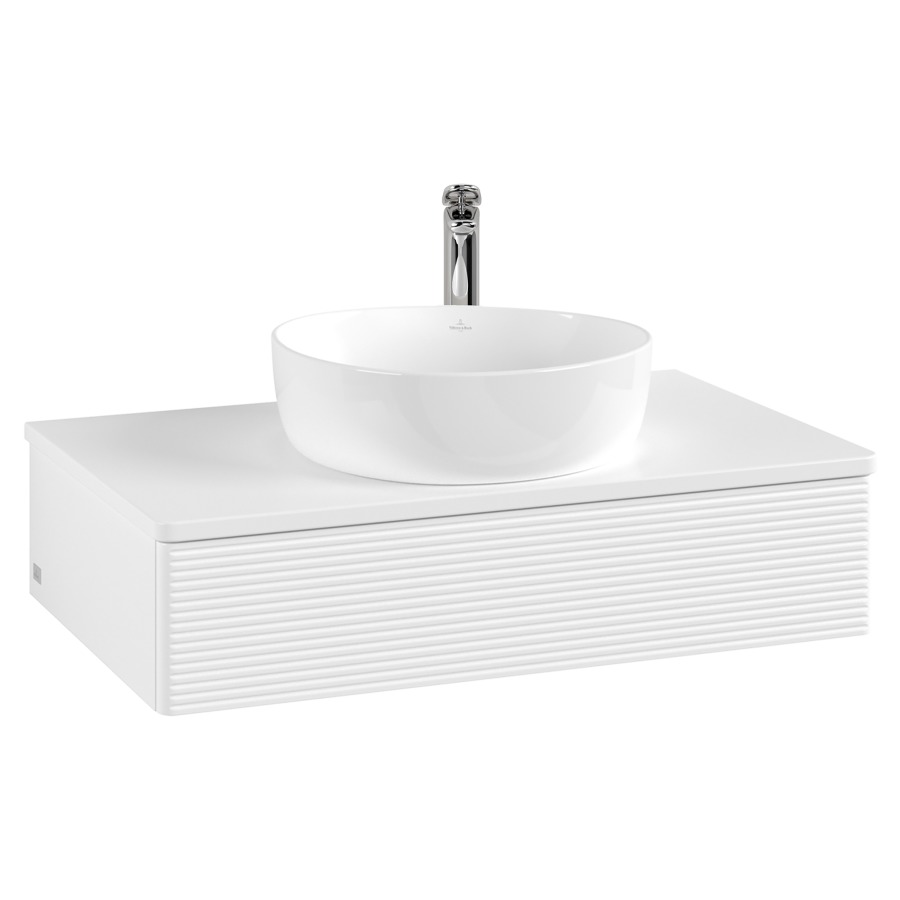 Élément inférieur  Antao
80 x 19 x 50 cm
élément de tiroir, 1&nbsp;tiroir
avec siphon gain de place
avec matériel de fixation
pour 1 lavabo à poser 101037/101039/234171
recouvrement avec 1 trou pour robinet
