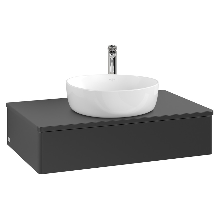 Élément inférieur  Antao
80 x 19 x 50 cm
élément de tiroir, 1&nbsp;tiroir
avec siphon gain de place
avec matériel de fixation
pour 1 lavabo à poser 101037/101039/234171
recouvrement avec 1 trou pour robinet