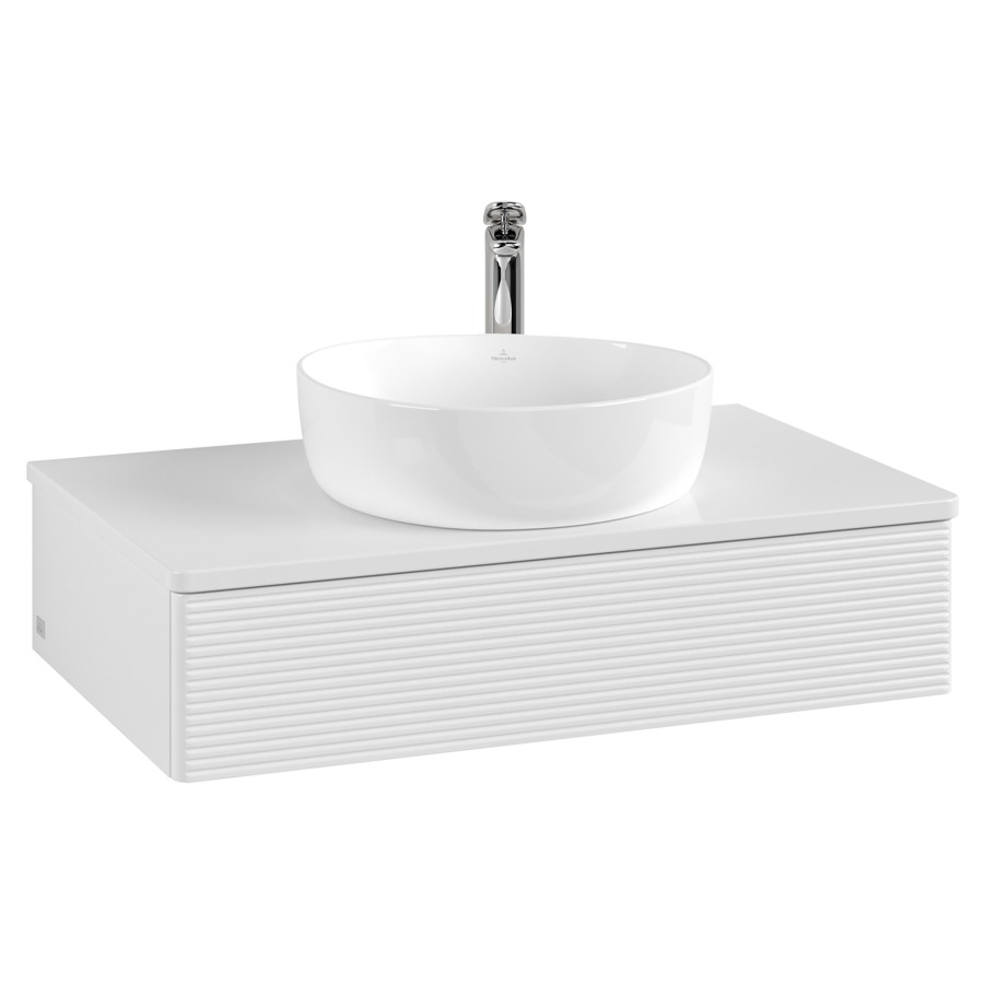 Élément inférieur  Antao
80 x 19 x 50 cm
élément de tiroir, 1&nbsp;tiroir
avec siphon gain de place
avec matériel de fixation
pour 1 lavabo à poser 101037/101039/234171
recouvrement avec 1 trou pour robinet