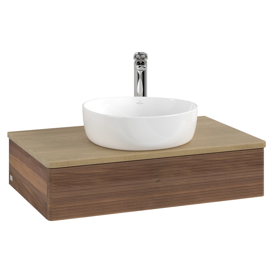 Élément inférieur  Antao
80 x 19 x 50 cm
élément de tiroir, 1&nbsp;tiroir
avec siphon gain de place
avec matériel de fixation
pour 1 lavabo à poser 101037/101039/234171
recouvrement Honey Oak, 1 trou pour robinet