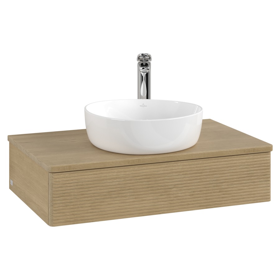 Élément inférieur  Antao
80 x 19 x 50 cm
élément de tiroir, 1&nbsp;tiroir
avec siphon gain de place
avec matériel de fixation
pour 1 lavabo à poser 101037/101039/234171
recouvrement Honey Oak, 1 trou pour robinet