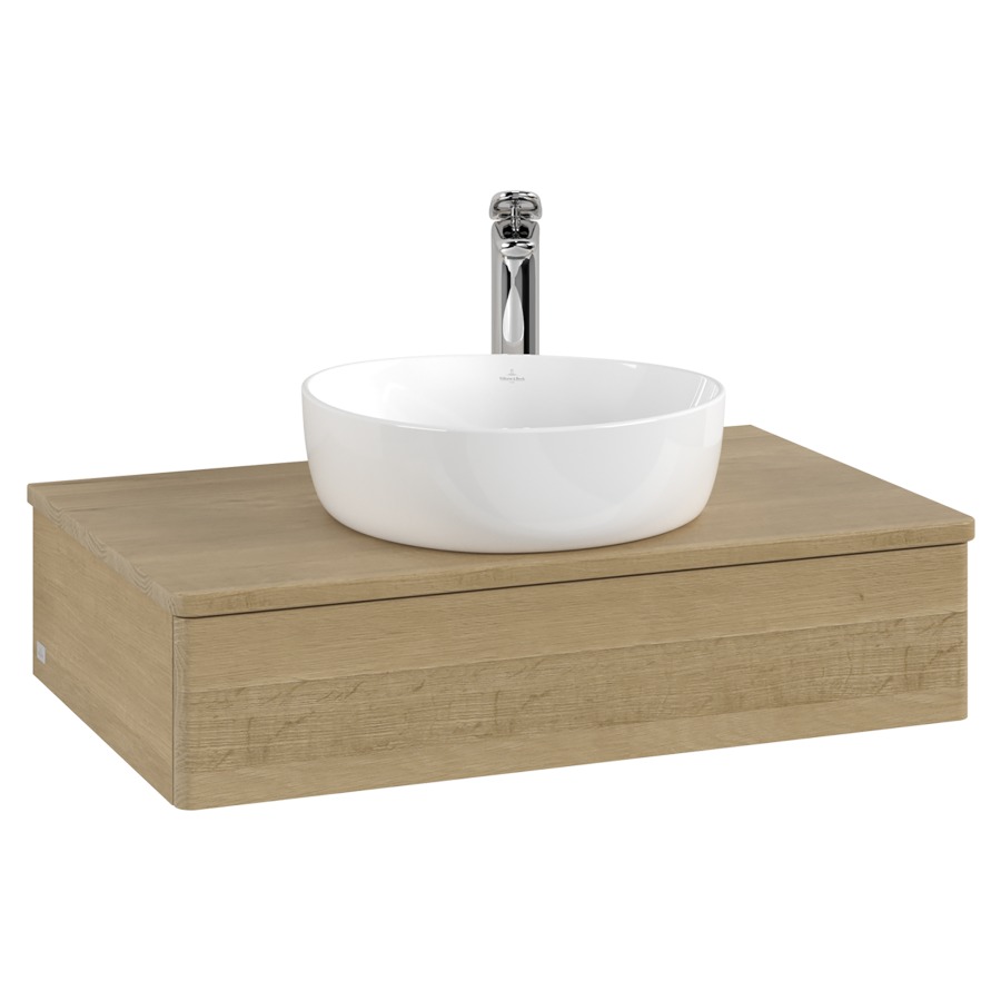 Élément inférieur  Antao
80 x 19 x 50 cm
élément de tiroir, 1&nbsp;tiroir
avec siphon gain de place
avec matériel de fixation
pour 1 lavabo à poser 101037/101039/234171
recouvrement Honey Oak, 1 trou pour robinet
