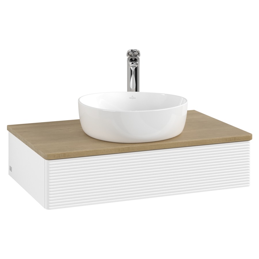 Élément inférieur  Antao
80 x 19 x 50 cm
élément de tiroir, 1&nbsp;tiroir
avec siphon gain de place
avec matériel de fixation
pour 1 lavabo à poser 101037/101039/234171
recouvrement Honey Oak, 1 trou pour robinet