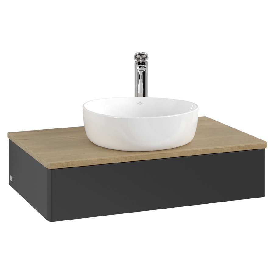 Élément inférieur  Antao
80 x 19 x 50 cm
élément de tiroir, 1&nbsp;tiroir
avec siphon gain de place
avec matériel de fixation
pour 1 lavabo à poser 101037/101039/234171
recouvrement Honey Oak, 1 trou pour robinet