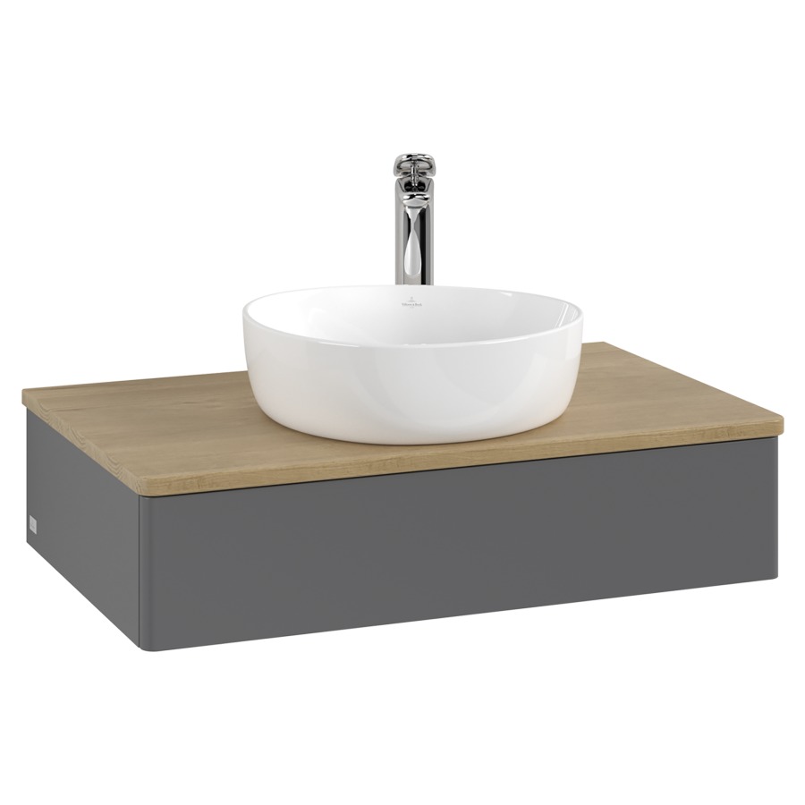 Élément inférieur  Antao
80 x 19 x 50 cm
élément de tiroir, 1&nbsp;tiroir
avec siphon gain de place
avec matériel de fixation
pour 1 lavabo à poser 101037/101039/234171
recouvrement Honey Oak, 1 trou pour robinet