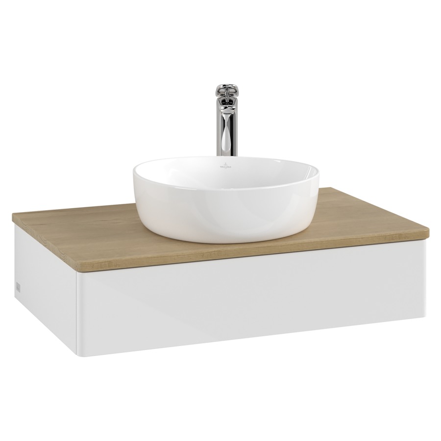 Élément inférieur  Antao
80 x 19 x 50 cm
élément de tiroir, 1&nbsp;tiroir
avec siphon gain de place
avec matériel de fixation
pour 1 lavabo à poser 101037/101039/234171
recouvrement Honey Oak, 1 trou pour robinet
