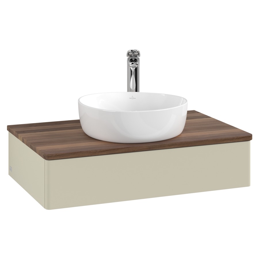 Élément inférieur  Antao
80 x 19 x 50 cm
élément de tiroir, 1&nbsp;tiroir
avec siphon gain de place
avec matériel de fixation
pour 1 lavabo à poser 101037/101039/234171
recouvrement Warm Walnut, 1 trou pour robinet
