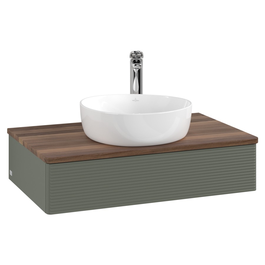 Élément inférieur  Antao
80 x 19 x 50 cm
élément de tiroir, 1&nbsp;tiroir
avec siphon gain de place
avec matériel de fixation
pour 1 lavabo à poser 101037/101039/234171
recouvrement Warm Walnut, 1 trou pour robinet