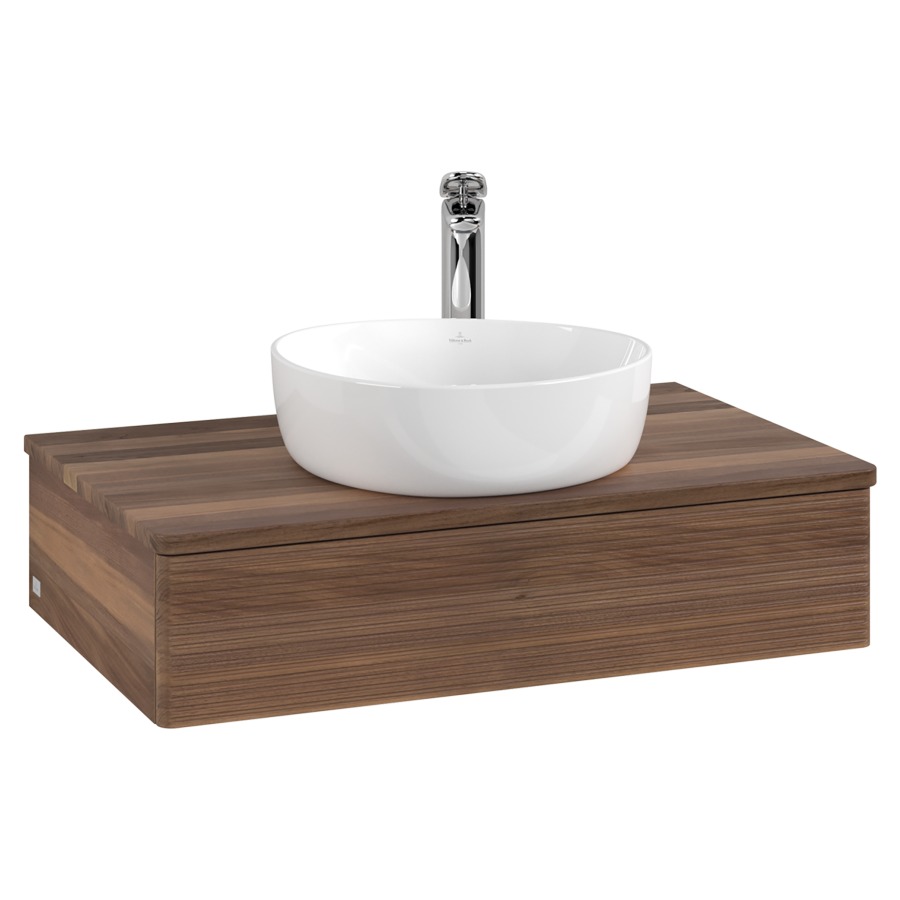 Élément inférieur  Antao
80 x 19 x 50 cm
élément de tiroir, 1&nbsp;tiroir
avec siphon gain de place
avec matériel de fixation
pour 1 lavabo à poser 101037/101039/234171
recouvrement Warm Walnut, 1 trou pour robinet
