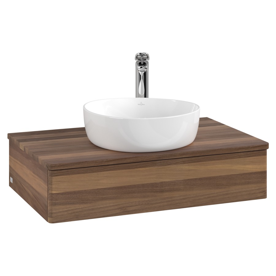 Élément inférieur  Antao
80 x 19 x 50 cm
élément de tiroir, 1&nbsp;tiroir
avec siphon gain de place
avec matériel de fixation
pour 1 lavabo à poser 101037/101039/234171
recouvrement Warm Walnut, 1 trou pour robinet