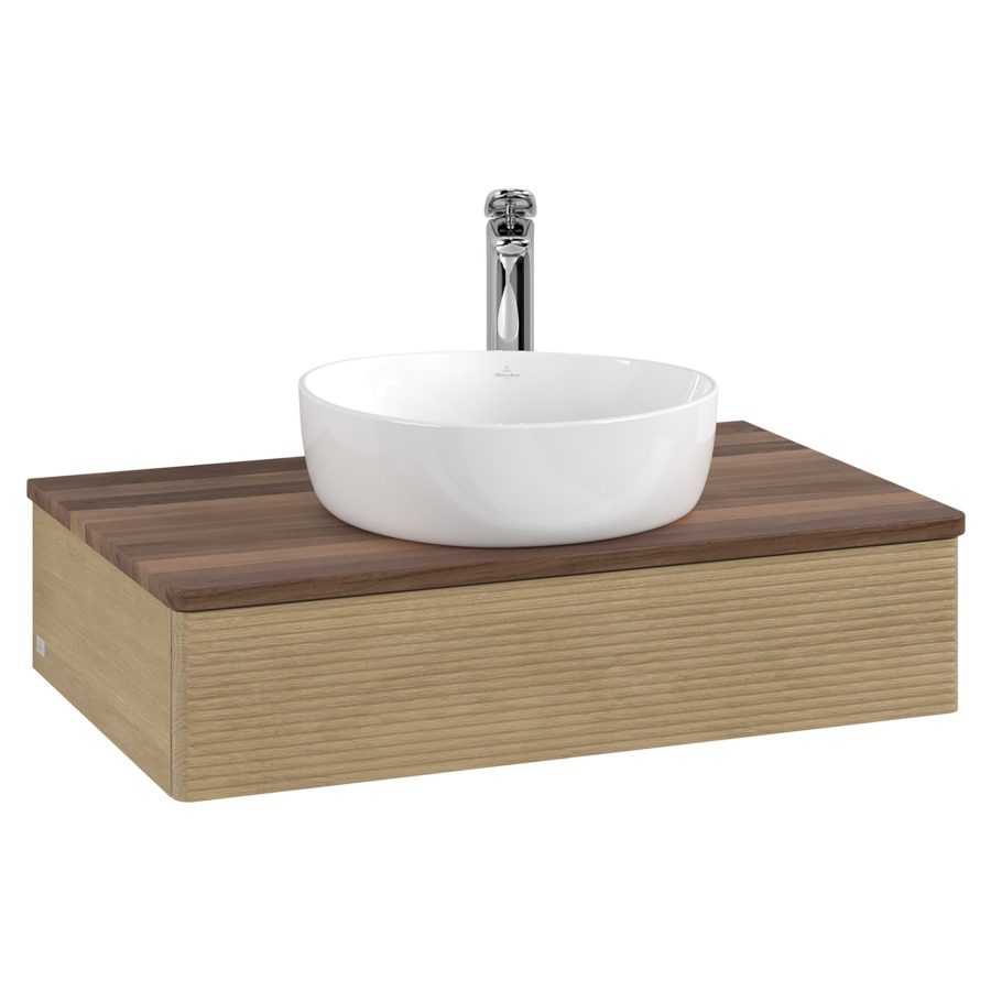 Élément inférieur  Antao
80 x 19 x 50 cm
élément de tiroir, 1&nbsp;tiroir
avec siphon gain de place
avec matériel de fixation
pour 1 lavabo à poser 101037/101039/234171
recouvrement Warm Walnut, 1 trou pour robinet