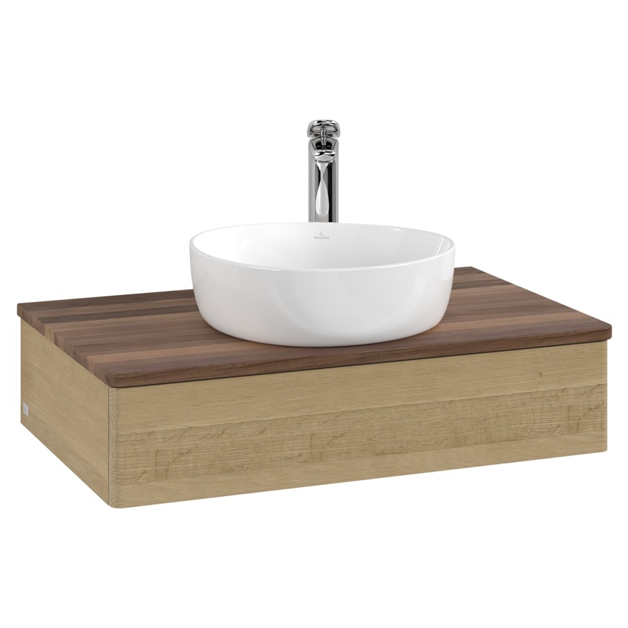 Élément inférieur  Antao
80 x 19 x 50 cm
élément de tiroir, 1&nbsp;tiroir
avec siphon gain de place
avec matériel de fixation
pour 1 lavabo à poser 101037/101039/234171
recouvrement Warm Walnut, 1 trou pour robinet