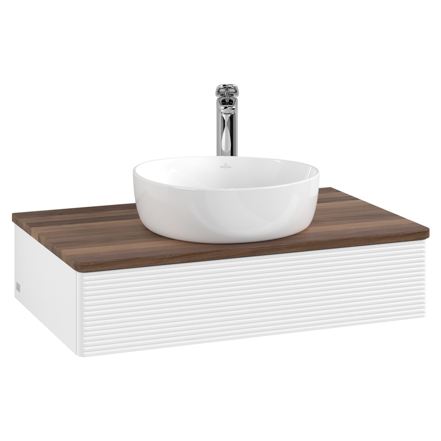 Élément inférieur  Antao
80 x 19 x 50 cm
élément de tiroir, 1&nbsp;tiroir
avec siphon gain de place
avec matériel de fixation
pour 1 lavabo à poser 101037/101039/234171
recouvrement Warm Walnut, 1 trou pour robinet