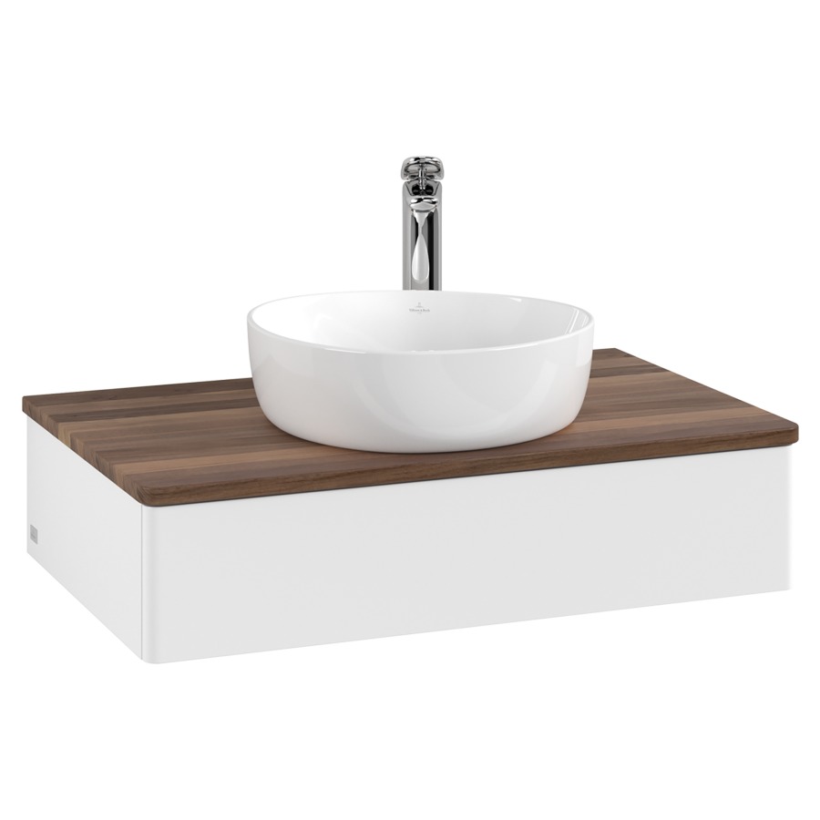 Élément inférieur  Antao
80 x 19 x 50 cm
élément de tiroir, 1&nbsp;tiroir
avec siphon gain de place
avec matériel de fixation
pour 1 lavabo à poser 101037/101039/234171
recouvrement Warm Walnut, 1 trou pour robinet