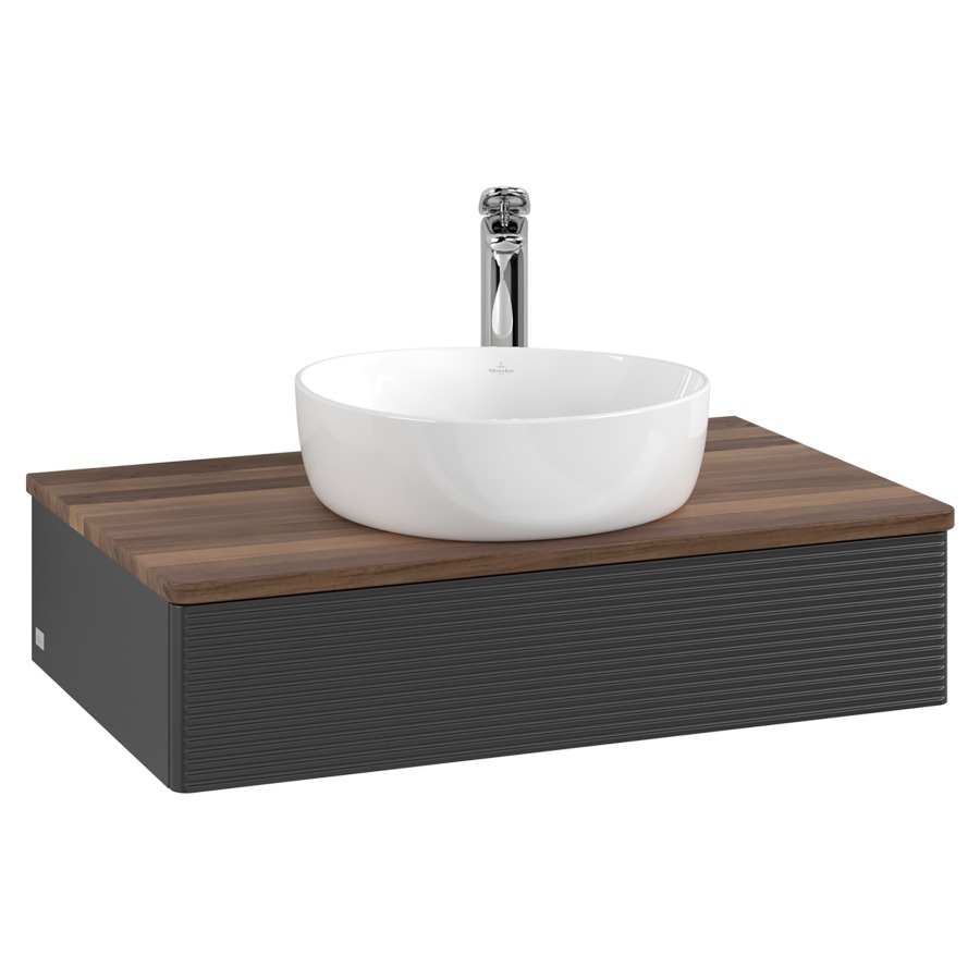 Élément inférieur  Antao
80 x 19 x 50 cm
élément de tiroir, 1&nbsp;tiroir
avec siphon gain de place
avec matériel de fixation
pour 1 lavabo à poser 101037/101039/234171
recouvrement Warm Walnut, 1 trou pour robinet