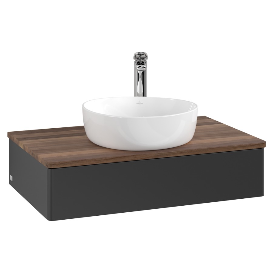 Élément inférieur  Antao
80 x 19 x 50 cm
élément de tiroir, 1&nbsp;tiroir
avec siphon gain de place
avec matériel de fixation
pour 1 lavabo à poser 101037/101039/234171
recouvrement Warm Walnut, 1 trou pour robinet